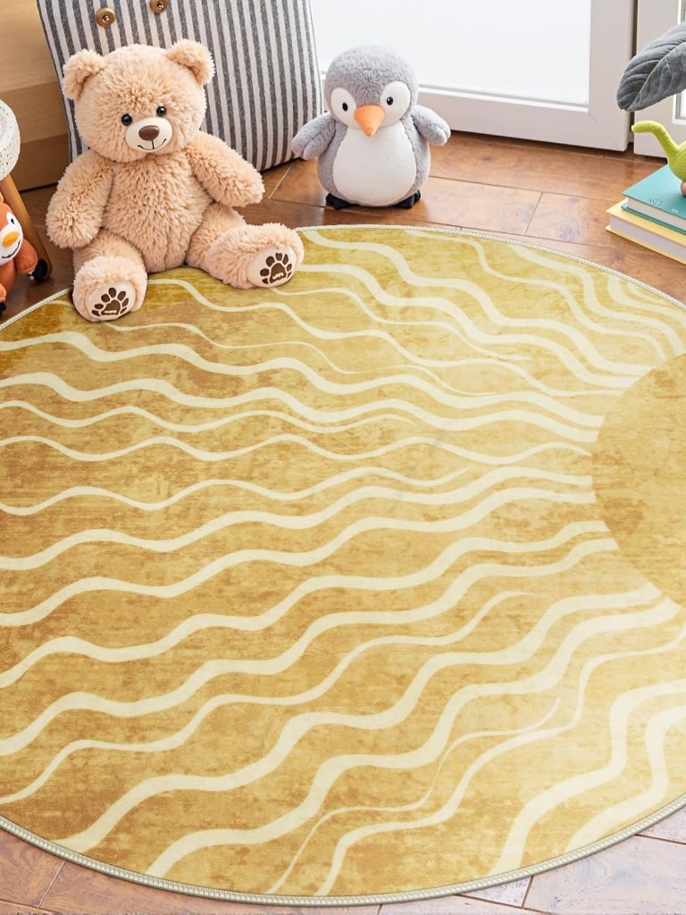 Sun Round Rug 4ft, Boho Soft Circle Rug For Kids Playroom Nursery, Gradient Yell